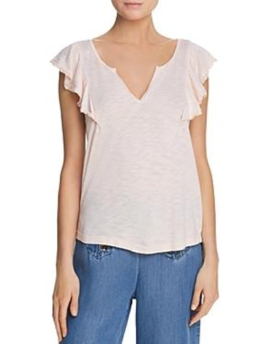 Shop Ella Moss Slub-knit Ruffled Tee In Blush