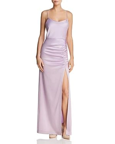 Shop Alice And Olivia Alice + Olivia Diana Cowl-neck Ruched Gown In Lilac