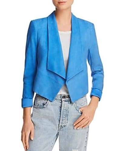 Shop Alice And Olivia Alice + Olivia Harvey Suede Open Front Jacket In Cerulean
