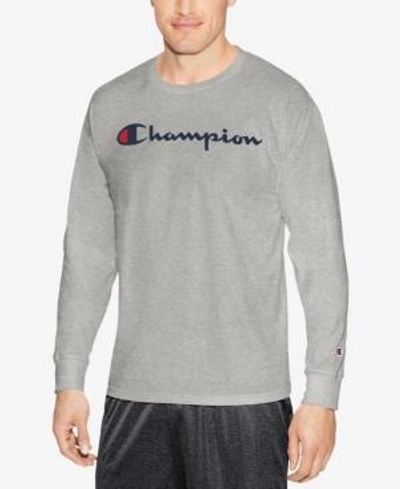 Shop Champion Men's Jersey Long Sleeve Logo T-shirt In Light Steel