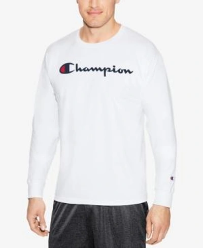 Shop Champion Men's Jersey Long Sleeve Logo T-shirt In White