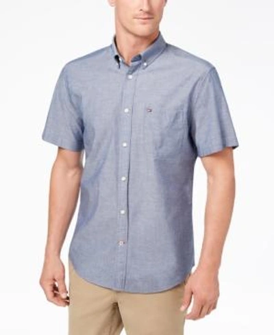 Shop Tommy Hilfiger Men's Custom-fit Box Pleat Wainwright Shirt In Navy Blazer
