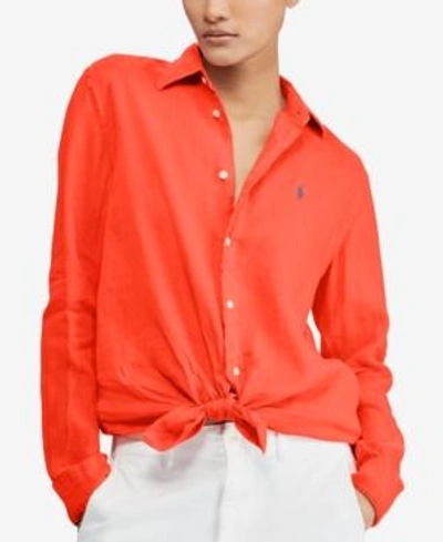 Shop Polo Ralph Lauren Relaxed Fit Linen Shirt In Red