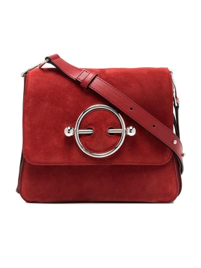 Shop Jw Anderson Red Disc Suede And Leather Cross-body Bag