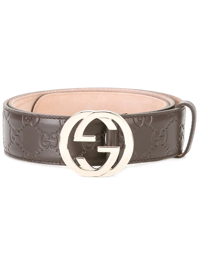 Shop Gucci Signature Belt In Brown