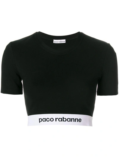 Shop Paco Rabanne Logo Hem Crop Top - Black