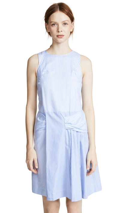 Carven Purple Baby Blue/blanc Pleated Striped Dress | ModeSens