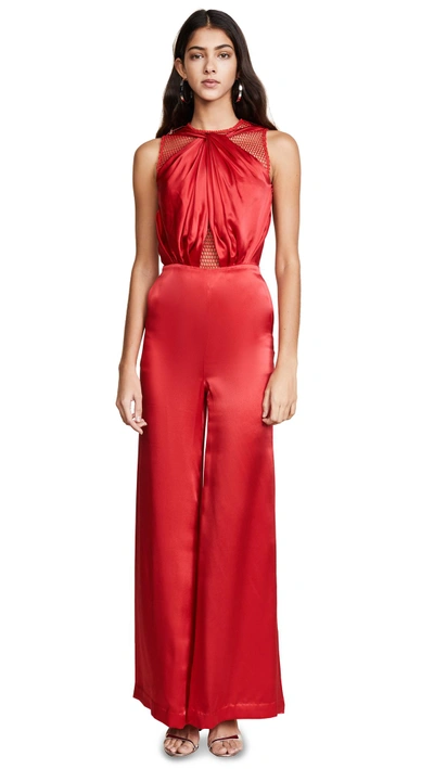 Shop Vatanika Draped Silk Jumpsuit In Red