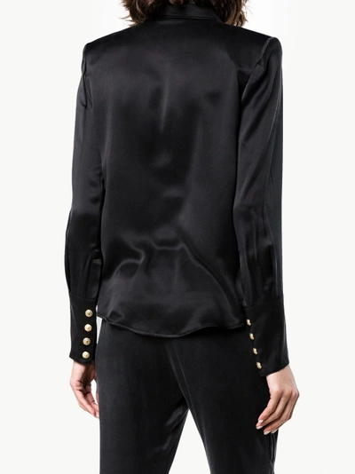 Shop Balmain Button Down Long Sleeve Silk Shirt In Black