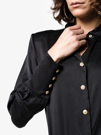 Shop Balmain Button Down Long Sleeve Silk Shirt In Black