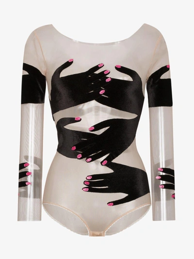 Shop Alexia Hentsch Black Hands Silk Bodysuit