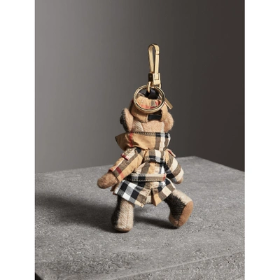 Shop Burberry Thomas Bear Charm In Vintage Check Trench Coat In Camel