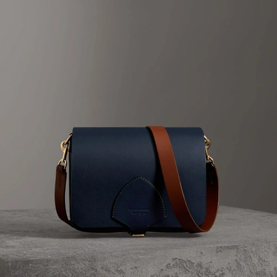 Shop Burberry The Large Square Satchel In Leather In Mid Indigo