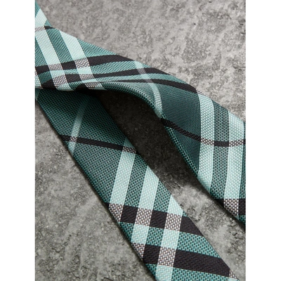 Shop Burberry Modern Cut Check Silk Tie In Pale Turquoise