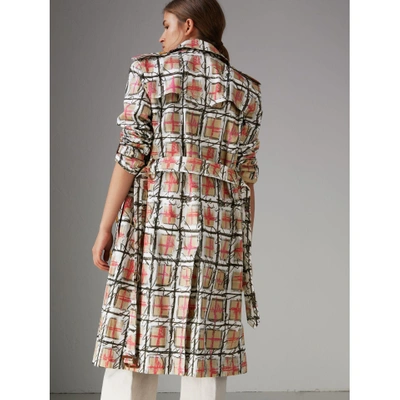 Shop Burberry Scribble Check Cotton Trench Coat In White