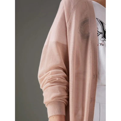 Shop Burberry Open-stitch Detail Cashmere Cardigan In Thistle Pink