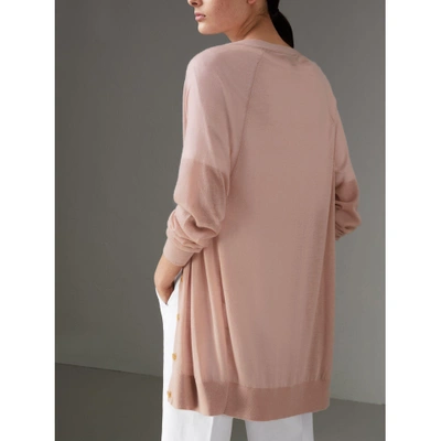 Shop Burberry Open-stitch Detail Cashmere Cardigan In Thistle Pink