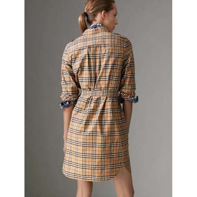 Shop Burberry Check Cotton Tunic Dress In Camel