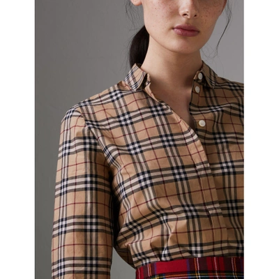 Shop Burberry Check Cotton Shirt In Camel