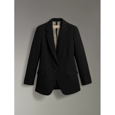 Shop Burberry Slim Fit Topstitch Detail Wool Tailored Jacket In Black