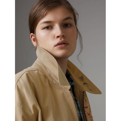 Shop Burberry Postcard Print Tropical Gabardine Harrington Jacket In Honey