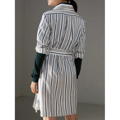 Shop Burberry Striped Silk Shirt Dress In Off White