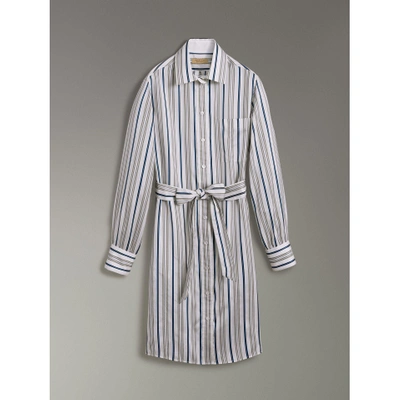 Shop Burberry Striped Silk Shirt Dress In Off White