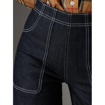 Shop Burberry Stretch Japanese Denim Wide-leg Jeans In Steel Blue