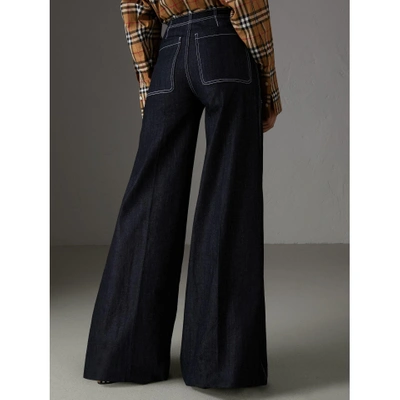 Shop Burberry Stretch Japanese Denim Wide-leg Jeans In Steel Blue