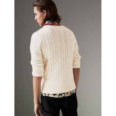 Shop Burberry Cable Knit Cotton Cashmere Sweater In Chalk White