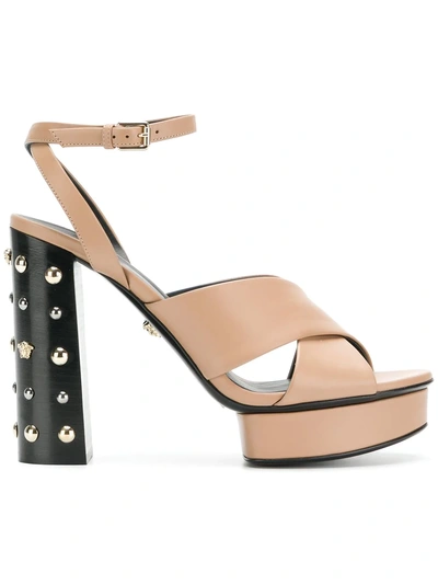 Shop Versace Crossover Strap Sandals - Neutrals In Nude & Neutrals