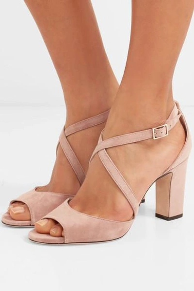 Shop Jimmy Choo Carrie 85 Suede Sandals In Neutral