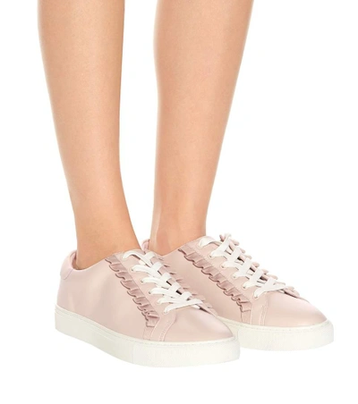 Shop Tory Sport Ruffle Leather Sneakers In Pink