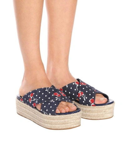 Shop Miu Miu Denim Platform Espadrille Sandals