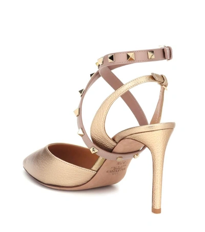 Shop Valentino Studwrap Leather Pumps In Gold
