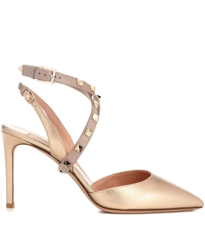 Shop Valentino Studwrap Leather Pumps In Gold