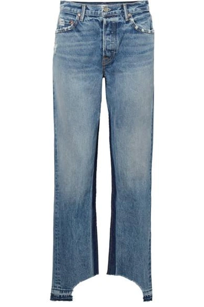 Shop Grlfrnd Helena Distressed High-rise Straight-leg Jeans In Mid Denim