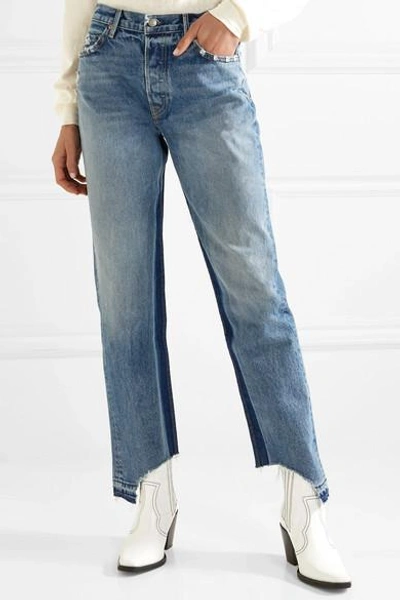 Shop Grlfrnd Helena Distressed High-rise Straight-leg Jeans In Mid Denim