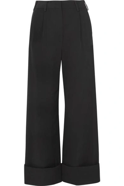 Shop Mm6 Maison Margiela Faille Wide-leg Pants In Black
