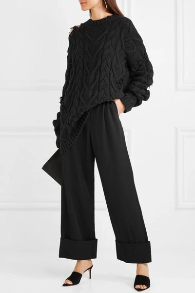 Shop Mm6 Maison Margiela Faille Wide-leg Pants In Black