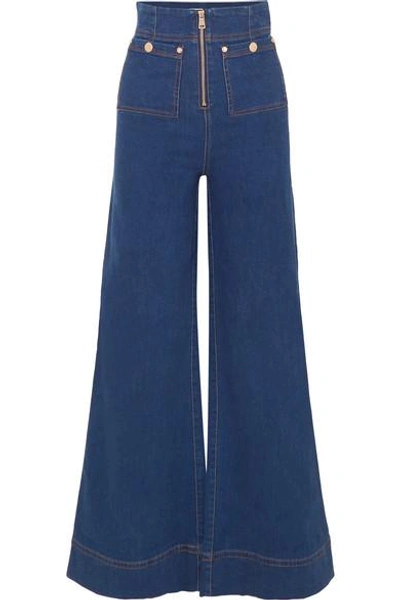 Shop Alice Mccall Bluesy High-rise Wide-leg Jeans In Dark Denim