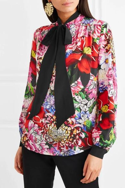 Shop Mary Katrantzou Pussy-bow Floral-print Silk Crepe De Chine Blouse In Pink