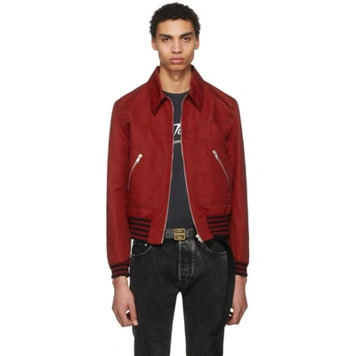 Shop Givenchy Red Gabardine Bomber Jacket