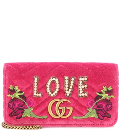 Shop Gucci Gg Marmont Velvet Shoulder Bag In Pink