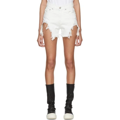 Shop R13 White Shredded Slouch Shorts