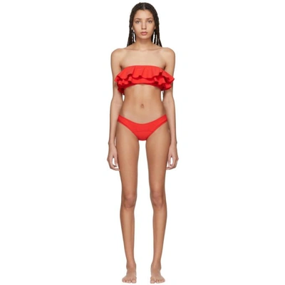 Shop Lisa Marie Fernandez Red Double Ruffle Bikini In Tomato