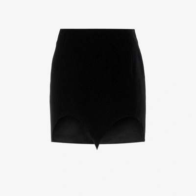 Shop Saint Laurent Silk Cut Out Hem Mini Skirt In Black