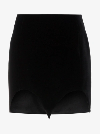 Shop Saint Laurent Silk Cut Out Hem Mini Skirt In Black