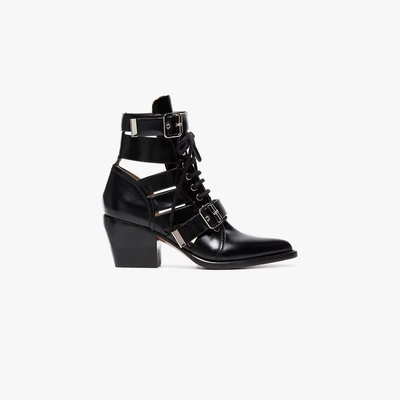 Shop Chloé Black Rylee 60 Leather Buckle Ankle Boots
