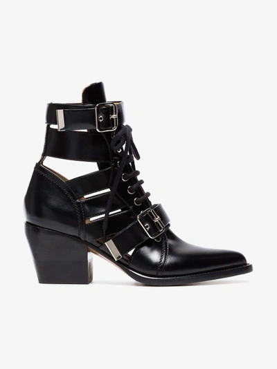 Shop Chloé Black Rylee 60 Leather Buckle Ankle Boots